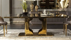 Elegantes Diseños de Muebles de Lujo Modernos Juego de Comedor para 8 Personas Mesa <span class=keywords><strong>Botega</strong></span> Dorada - Product Image 5