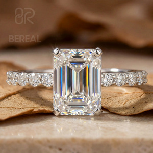 IGI Certified CVD Lab Grown Diamond Engagement <b>Ring</b> Women Custom 925 <b>Silver</b> Vvs Lab Created Diamond <b>Emerald</b> Pave <b>Ring</b> Jewelry - Product Image 1