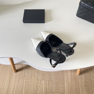 <span class=keywords><strong>Sandali</strong></span> con <span class=keywords><strong>tacco</strong></span> a spillo da donna in vera pelle di lusso, di alta qualità, neri e <span class=keywords><strong>bianchi</strong></span>, con punta a punta, per donna - Product Image 3