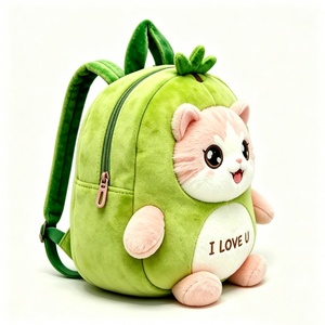 Custom Avocado <b>cat</b> plush <b>backpack</b>, Kids animal plush <b>backpack</b>, Cute <b>cat</b> avocado <b>backpack</b> , Cartoon plush toddler <b>backpack</b> - Product Image 2