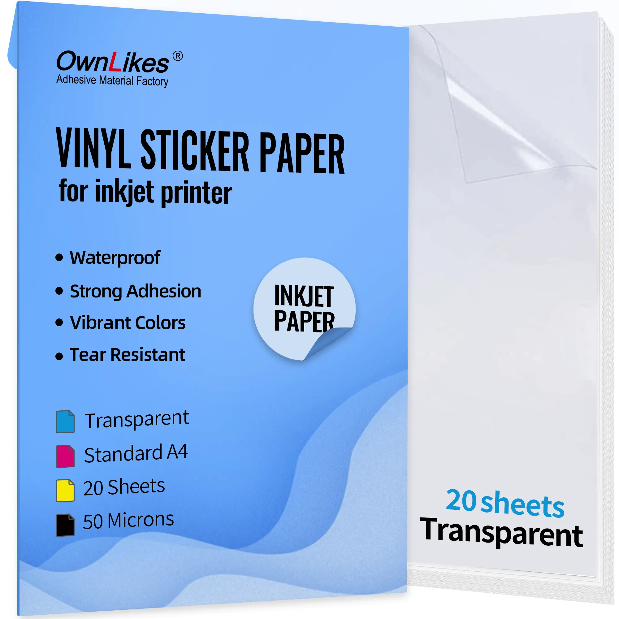 Película transparente de inyección de tinta, suministro de fábrica, PVC transparente, papel adhesivo de vinilo para impresora de inyección de tinta