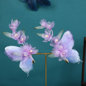 Nuevo diseño original, accesorio para el cabello Hanfu hecho a mano, pinza para el cabello con varilla suave y flor de gasa de mariposa morada, tocado Hanfu. - Product Image 1