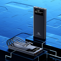 Banques d'alimentation de secours à charge rapide de haute qualité personnalisées en noir et blanc 10000 mAh avec écran LED et câbles intégrés