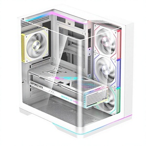 Boîtier PC Tower avec ventilateurs ARGB, éclairage LED sous le châssis, triple panneau en verre incurvé sans soudure, double compartiment, boîtier de jeu <span class=keywords><strong>ATX</strong></span>, LED supérieure en option - Product Image 2