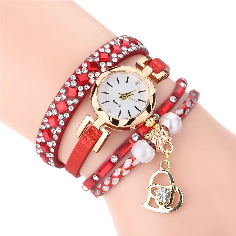 WJ-9471 Women Alloy Case Mix Colors Red Blue Women Crystal Belt Leather Newest Watch