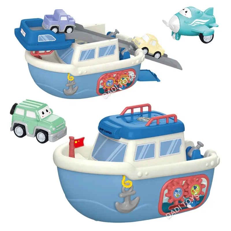 Nuevo Pull Back Cartoon Plastic Car Manual Deslizante Deformación Boat Track Racer Toy con sonido