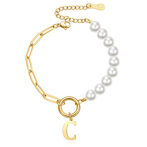Bracelet en perles d'imitation avec pendentif lettre A, chaîne en or, bijoux pour femmes, cadeau - Product Image 3