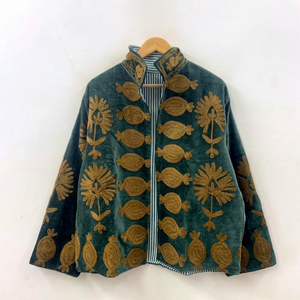 Manteau en coton brodé à la main à motifs floraux, col mandarin, manches longues, grande taille, vêtements d'extérieur pour femmes, style bohème, automne - Product Image 1