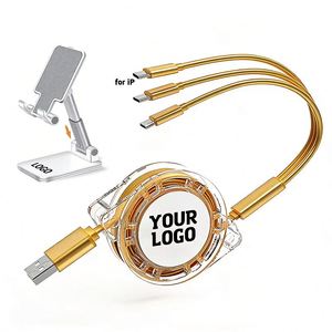 Câble de charge rétractable universel 3-en-1 avec logo personnalisé pour téléphone, compatible Micro USB et Type C, pour promotion en gros - Product Image 1