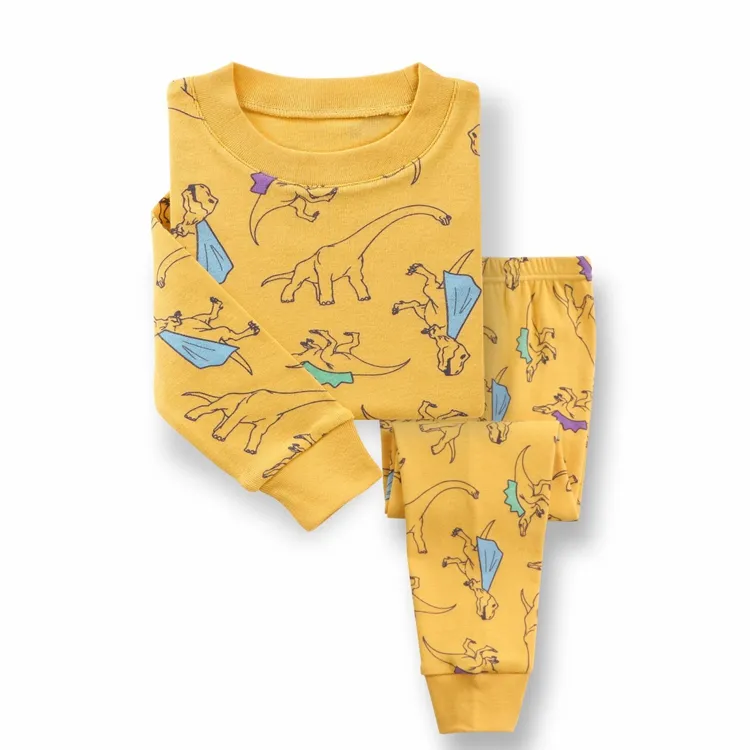 Conjuntos de ropa con estampado de dibujos animados para niños, pijama barato de algodón, ropa para niños pequeños