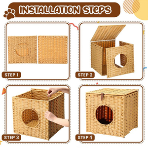 Casa para Gatos <span class=keywords><strong>de</strong></span> Mimbre Tejida a Mano al por Mayor, Cama Cueva para Gatos <span class=keywords><strong>de</strong></span> Mimbre Natural, Cubo Plegable para Mascotas con Colchoneta para Sala <span class=keywords><strong>de</strong></span> Estar Interior - Product Image 4
