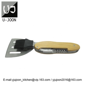UJ-W027สแตนเลสอเนกประสงค์อุปกรณ์ทำบาร์บีคิวด้ามไม้ (ง่ามส้อมแปรงที่เปิดขวดไวน์) - Product Image 2