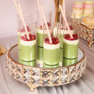 Металлическая подставка для торта для выпечки свадебной вечеринки с диаметром зеркальной верхней пластины, Хрустальная подставка для торта с бисером, поднос для закусок