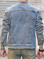 Veste en jean déchirée et vieillie pour homme HME, coupe slim, style streetwear décontracté, style vintage trucker, importée