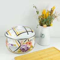 Set Peralatan Masak Bunga Penuh, Lima Buah Pot Enamel Kualitas Tinggi 18-26Cm Besi Cor Dilapisi Enamel Ungu
