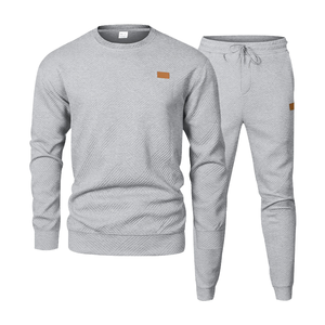 Conjunto de Suéter para Hombre, Tejido Jacquard Texturizado, Cuello Redondo, Transpirable, Estilo Deportivo Casual, Ropa Urbana de Otoño - Product Image 1
