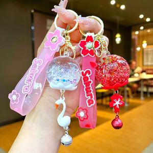 Kawaii Quicksand Bottle <b>Keyring</b> <b>Cute</b> Oil Floating Wind Chime Key Chain Ring Holder Creative Dried Flower Liquid Keychain - Product Image 2