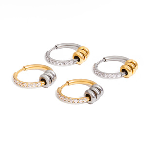 Pendientes de Diamantes en Oro de 18K y Acero Inoxidable de Dos Tonos con Diamantes Redondos de Corte Brillante para Mujer, Uso Diario - Product Image 5