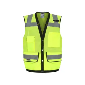 Malha Vest Segurança com Bolsos Oi Viz com Fita Reflectiva Chaleco Reflectante para segurança do trabalho Roupas de construção ODM para homens