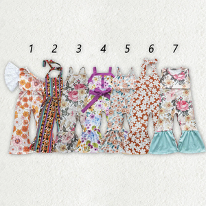 Mono de verano sin mangas con estampado floral para bebés y niñas pequeñas, pantalones acampanados, ropa de moda al por mayor - Product Image 1