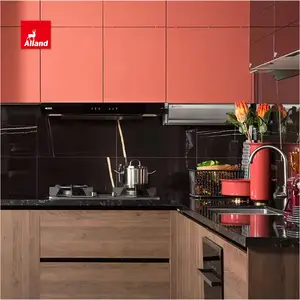 Allandcabinet Hiện Đại L Hình Dạng Handleless Tủ Hiện Đại Màu Đỏ Matte Sơn Mài Thông Minh Thiết Kế Nhà Bếp Với Hạt Gỗ Melamine Cho Nhà - Product Image 6