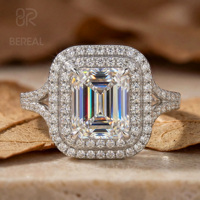 Anillo de Compromiso con Diamante Cultivado en Laboratorio con Certificación IGI Vvs CVD, Anillo de Halo de Esmeralda con Diamante Creado en Laboratorio en Plata 925 Personalizado para Mujer