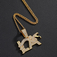 Collier avec pendentif en alliage de zinc de style hip-hop, strass, logo LA, lettre, pendentifs et breloques tendance