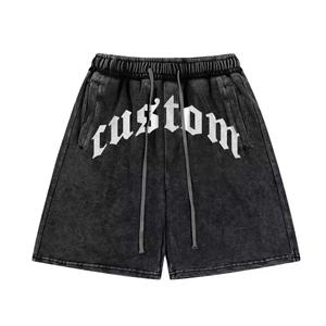 Pantalones Cortos Deportivos de Algodón con Cordón Largo y Lavado Ácido para Hombre, con Logotipo Personalizado, Estilo Francés - Product Image 2