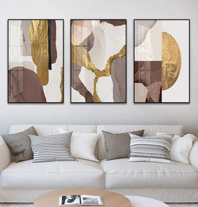 3 pezzi astratta oro bianco e grigio <span class=keywords><strong>pittura</strong></span> e arte della parete per la decorazione della casa e della stanza stampa di lusso su poster di tela - Product Image 3