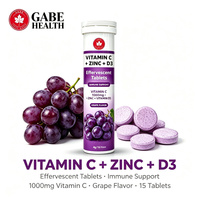 Comprimés effervescents de vitamine C 1000mg, zinc et vitamine D3, marque privée OEM, soutien immunitaire, antioxydant, saveur orange, 15 unités, personnalisables