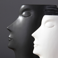 Vase noir en céramique en porcelaine de style nordique, vase de visage naturel abstrait, photo, peinture artistique