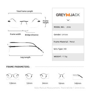 Montures de lunettes carrées sans monture en métal pour hommes Greyjack, verres en polycarbonate anti-UV Me2036 - Product Image 3
