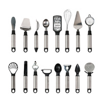 Ensemble d'ustensiles de cuisine en acier inoxydable, ensemble d'outils de cuisine multifonctionnels avec coupe-pizza, fouet, râpe, éplucheur pour la cuisine