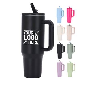 Gobelet isotherme personnalisé en acier inoxydable de 30 oz et 40 oz, tasse à café sous vide anti-fuite avec poignée et couvercle à paille rabattable - Product Image 1