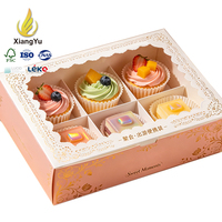 Boîte à cupcakes en papier kraft écologique imprimée sur mesure avec fenêtre transparente, 6 compartiments, emballage alimentaire de qualité pour boulangerie, muffins, sushis