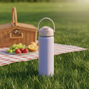 Bouteille isotherme créative en acier inoxydable violet 24 oz avec couvercle rose, poignée pratique, anti-fuite, pour le sport et le camping - Product Image 3