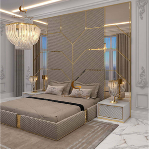 Chicasa Wooden King <b>Size</b> Double <b>Bed</b> Modern Luxury Bedroom Leather - Product Image 4