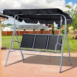 Columpio moderno de 3 asientos con marco de metal para patio con dosel, cojín impermeable, muebles de jardín para exteriores para sala de estar y patio - Product Image 1