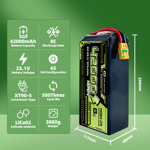 GPR POWER Hochspannungs-LiPo-Akku 42000mAh 6S 23,1V 15C LiCoO2 Kathode 500-Zyklus-Modell 42000-15C-6S für Drohne FPV <span class=keywords><strong>EVOLT</strong></span> -20C - Product Image 2