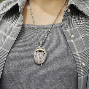 Boca y lengua signo de dólar colgante hip hop de diente de oro, collar de calavera - Product Image 6