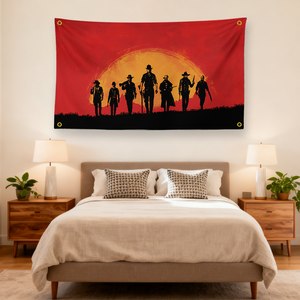 Tapisserie Red Dead Redemption 2 avec silhouette du gang <span class=keywords><strong>Van</strong></span> Der Linde, décoration murale pour fans de jeux, bannière avec silhouette du gang RDR2 - Product Image 3