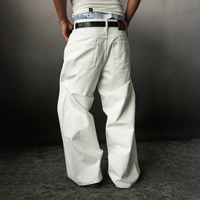 Pantalon en jean YAXI personnalisé blanc cassé pour homme, coupe décontractée, jambe large et ample, style baggy, idéal pour un look urbain décontracté