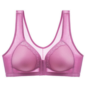 Reggiseno da donna taglie forti senza cuciture, senza ferretto, con chiusura frontale, push-up, coppa 3/4, traspirante, in pizzo, misto poliestere e cotone - Product Image 5