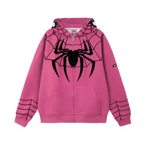 Personalizado atacado de alta qualidade 100% algodão aranha rebanho bordado hoodie logotipo personalizado impresso bordado hoodie dos homens