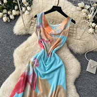 Robes maxi sans manches à imprimé floral pour femmes, col bénitier, taille cintrée, robe élégante pour les vacances, robe de plage d'été
