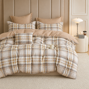 Poland Stock Classic Tartan Plaid <b>Bedding</b> <b>Set</b> Warm Brown Cotton Duvet EU Dropshipping 3pcs - Product Image 6