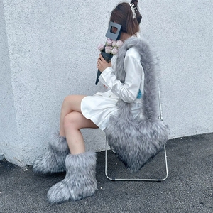 Stivali da Neve Pelosi e Caldi con Borsa <span class=keywords><strong>a</strong></span> Forma di Cuore in Pelliccia Sintetica per Donne - Product Image 5