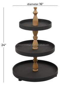 New Designed Wooden <b>Cake</b> <b>Server</b> With Wooden Black Coated Serving Three Tier Plates And Round Small Pedestal Support - Product Image 3