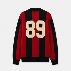 Pull en tricot rayé 100 % coton personnalisé pour homme avec logo frontal, nom et numéro d'équipe personnalisés, style maillot de football à col en V - Product Image 2
