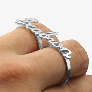 Monili Dell'acciaio Inossidabile <span class=keywords><strong>di</strong></span> modo Personalizzato Due Dita <span class=keywords><strong>Nomi</strong></span> Anello - Product Image 6